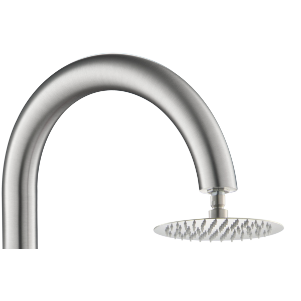 Euroshowers Classic Außendusche rund Edelstahl 316 Kalt-/Warmwasser mit Kopf- und Handbrause 230 cm, Edelstahl