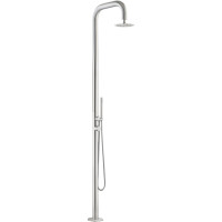 Euroshowers Extended Außendusche Edelstahl 316 Kalt-/Warmwasser mit Kopf- und Handbrause 230 cm, Edelstahl
