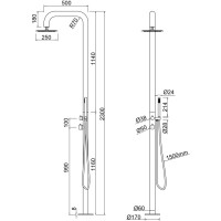 Euroshowers Extended Außendusche Edelstahl 316 Kalt-/Warmwasser mit Kopf- und Handbrause 230 cm, Edelstahl