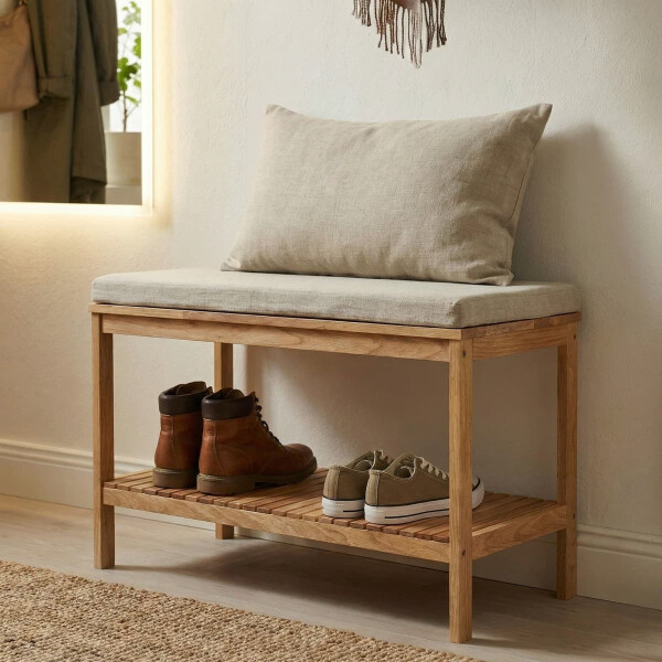 Naturel Home Holz Sitzbank mit Ablageboden 78 x 47 x 37 cm Massivholz, Walnussbraun