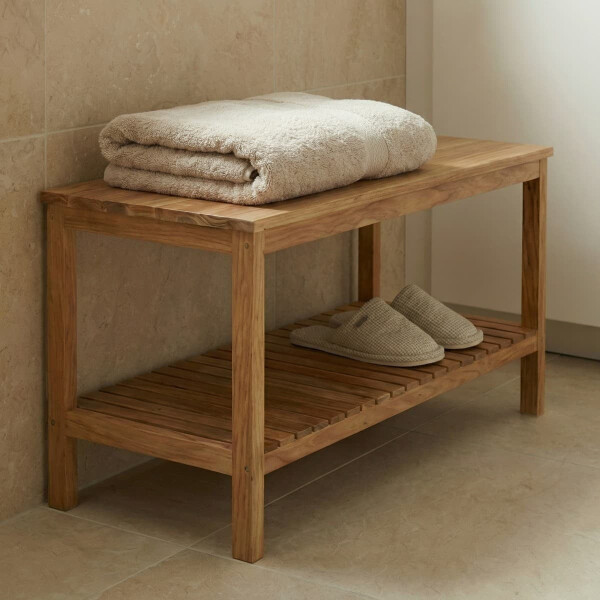 Naturel Home Holz Sitzbank mit Ablageboden 78 x 47 x 37 cm Massivholz, Walnussbraun