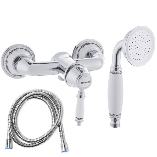 SIKO Provence Brausegarnitur-Set Retro-Duscharmatur, Handbrause und Duschschlauch, chrom