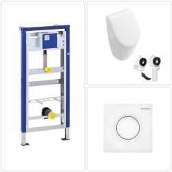 VILLEROY & BOCH SUBWAY Urinal mit CeramicPlus Beschichtung + SoftClose Deckel & GEBERIT Vorwandgestell + Betätigungsplatte, weiß