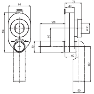 Urinal Absaugsiphon DN50/50 waagerecht / senkrecht