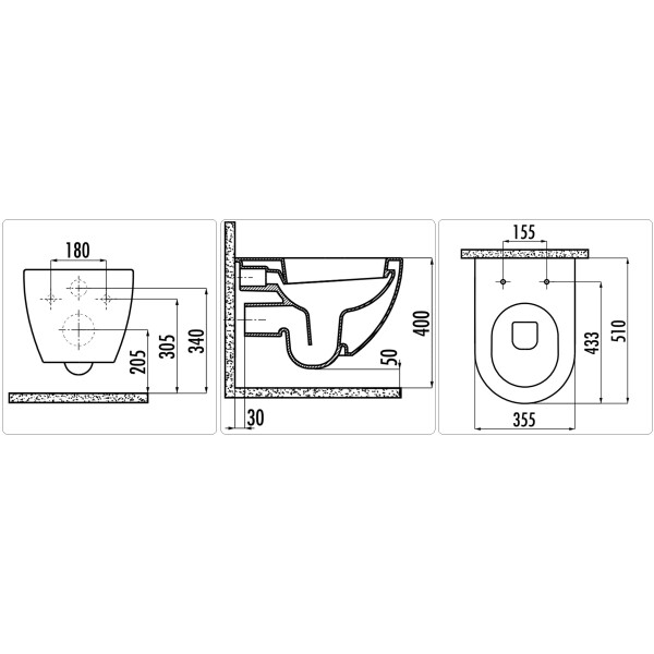 FREE Wand WC spülrandlos mit SoftClose WC-Sitz & GEBERIT BASIC Vorwandelement + DELTA25 Betätigungsplatte, verschiedene Farben