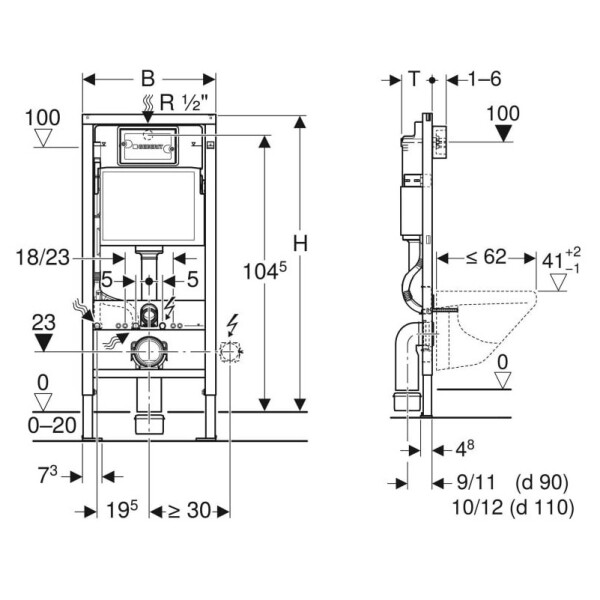 FREE Wand WC spülrandlos mit SoftClose WC-Sitz & GEBERIT BASIC Vorwandelement + DELTA25 Betätigungsplatte, verschiedene Farben