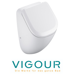 VIGOUR DERBY Urinal Zulauf verdeckt mit SoftClose Deckel & Befestigungssatz, spülrandlos weiß