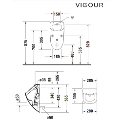 VIGOUR DERBY Urinal Zulauf verdeckt mit SoftClose Deckel & Befestigungssatz, spülrandlos weiß
