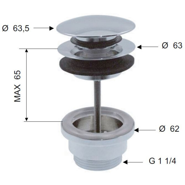 Ablaufgarnitur Schaftventil Klick-Klack 1“1/4 universal mit oder ohne Überlauf, chrom