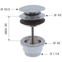Ablaufgarnitur Schaftventil Klick-Klack 1“1/4 universal mit oder ohne Überlauf, chrom