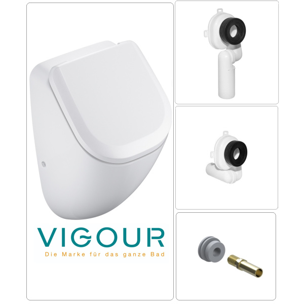 VIGOUR DERBY Urinal Zulauf verdeckt mit SoftClose Deckel und Zubehör in verschiedenen Varianten