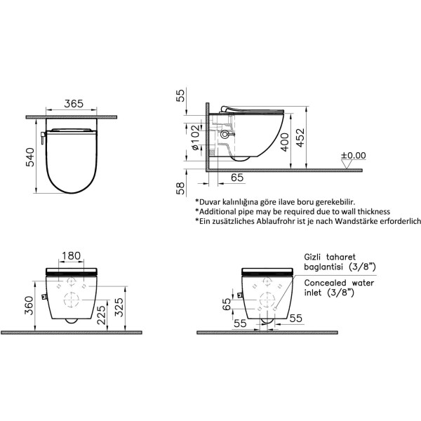 SAT Aquacare Wand-Dusch-WC Flush 2.0 mit Bidetfunktion und VitrA integrierter Thermostatarmatur und SoftClose TakeOff WC-Sitz, weiß