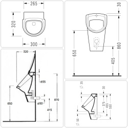 BB INFINITY Wand WC spülrandlos mit SoftClose WC-Sitz, Urinal & GEBERIT BASIC Vorwandgestelle + Betätigungsplatten, chrom matt