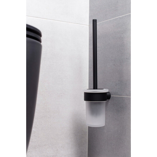 SAT BWAY Toilettenbürstenhalter zur Wandmontage, Aluminium/Glas schwarz matt