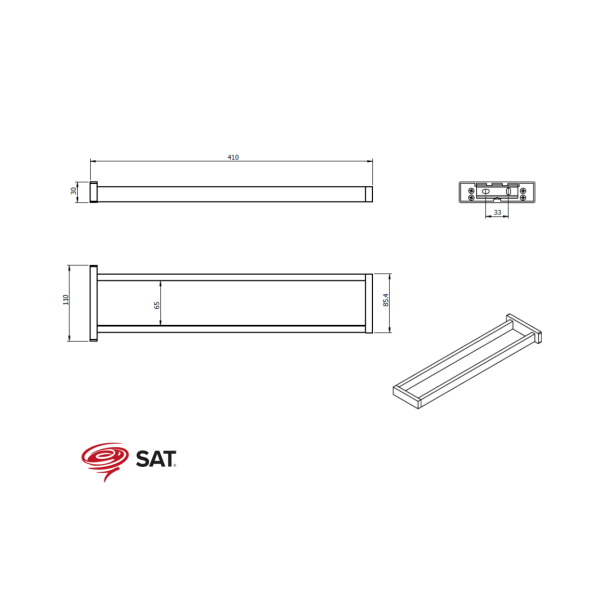 SAT BWAY Handtuchhalter für 2 Handtücher Wandmontage, Aluminium schwarz matt