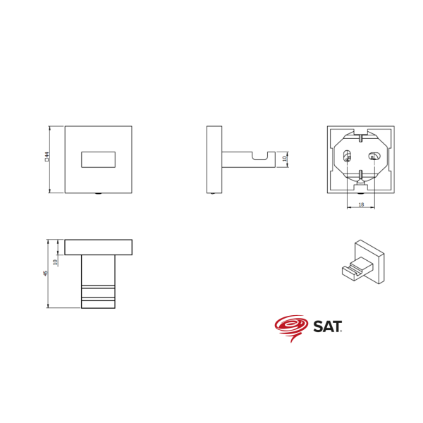 SAT BWAY Handtuchhacken 4,4x4,4cm zur Wandmontage, Aluminium schwarz matt