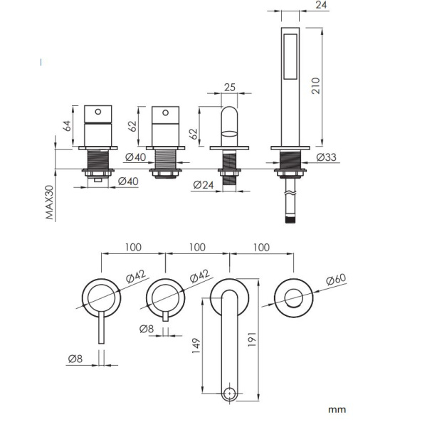 Wannenrandarmatur 4-Loch Set In Schwarz - Mit Handbrause Und 180° Drehbarem Auslauf
