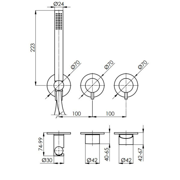 SANYCCES LOOP K Unterputz 2-Wege- Duschbrausebatterie mit Umsteller, Handbrause & Brauseschlauch, chrom