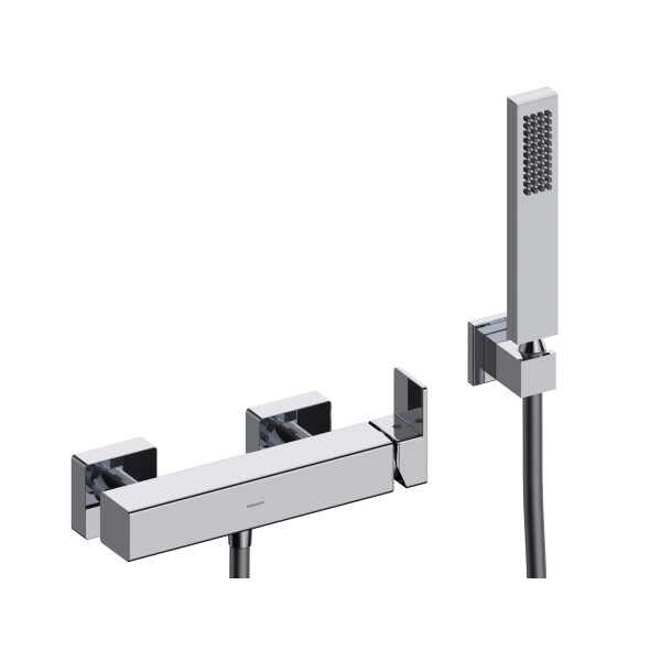 SANYCCES CUBO Einhebel Brausebatterie optional mit Brausehalter, Handbrause & Brauseschlauch, chrom oder schwarz matt