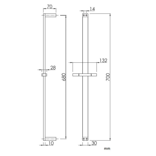 SANYCCES CUBO Duschstange 70 cm, chrom oder schwarz matt