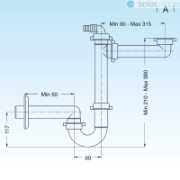 Raumsparsiphon für Küchenspüle 1 Becken, 40 mm, Universal, inkl. Reduzierung 50/40