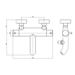 AquaNovo Wannen- Brausebatterie mit Thermostat optional mit Brausehalter, Handbrause & Brauseschlauch versch. Farben