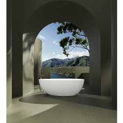 AquaNovo Freistehende Oval-Badewanne in Ei-Form aus Acryl...