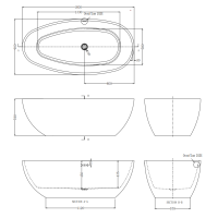 BB Freistehende Oval-Badewanne in Ei-Form aus Acryl 180 cm x 90 cm x 59 h, weiß glanz